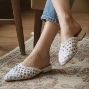 JOIE | BEHOLD  ROUND BRAIDED VEGAN LEATHER POINTED TOE SLIP-IN MULE FLATS